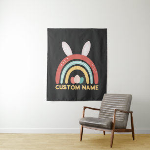 Individuelle Name Regenbogen Ei Bunny Ohr Niedlich Wandteppich