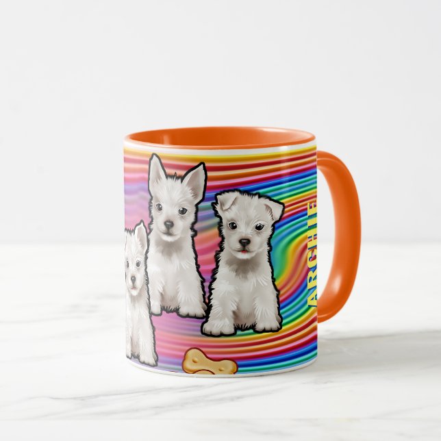 Individuelle Name Regenbogen und Welpen Tasse. Tas Tasse (VorderseiteRechts)