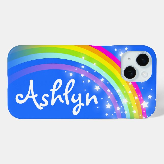 Individuelle Name Regenbogenblau iPhone 15 Hülle (Rückseite (Horizontal))