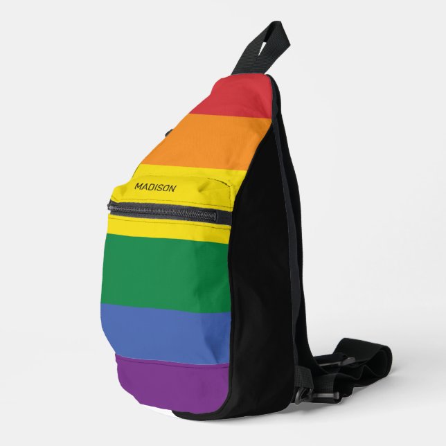 Individuelle Name-Regenbogenflagge Crossbody Bag (Rechte Ecke)