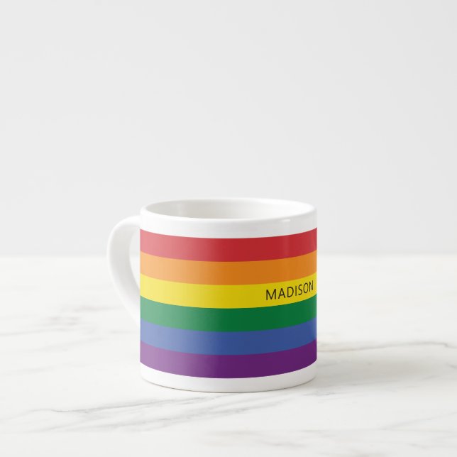 Individuelle Name-Regenbogenflagge Espressotasse (Vorderseite Links)