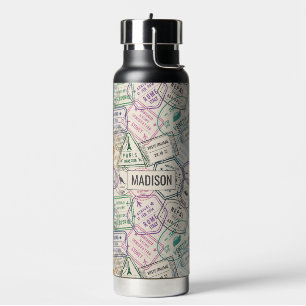 Individuelle Name Reisen Briefmarke Muster Trinkflasche
