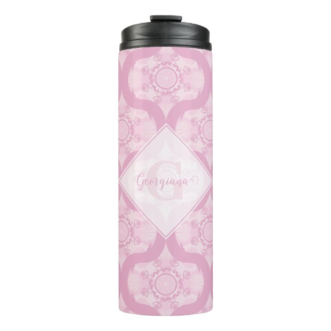 Individuelle Name Retro 1970er Preppy in Pink Mand Thermosbecher (Vorderseite)