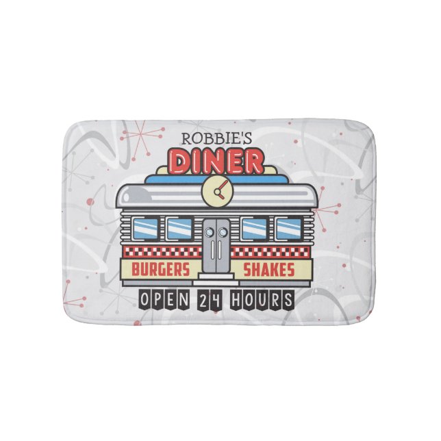 Individuelle Name Retro 50er Diner Sign Fifties At Badematte (Vorderseite)
