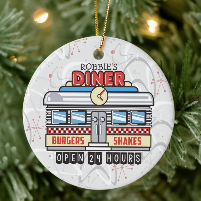 Individuelle Name Retro 50er Diner Sign Fifties At Keramik Ornament (Von Creator hochgeladen)