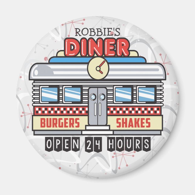 Individuelle Name Retro 50er Diner Sign Fifties At Magnet (Vorne)