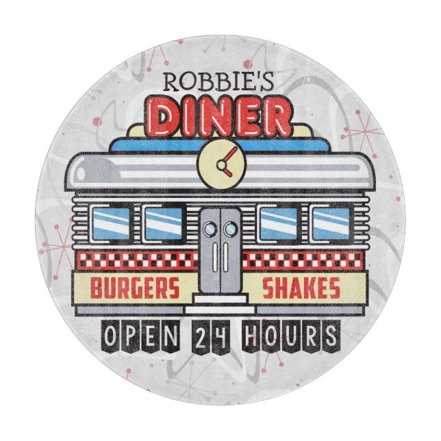 Individuelle Name Retro 50er Diner Sign Fifties At Schneidebrett (Vorderseite)