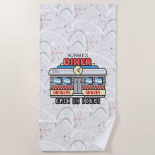 Individuelle Name Retro 50er Diner Sign Fifties At Strandtuch