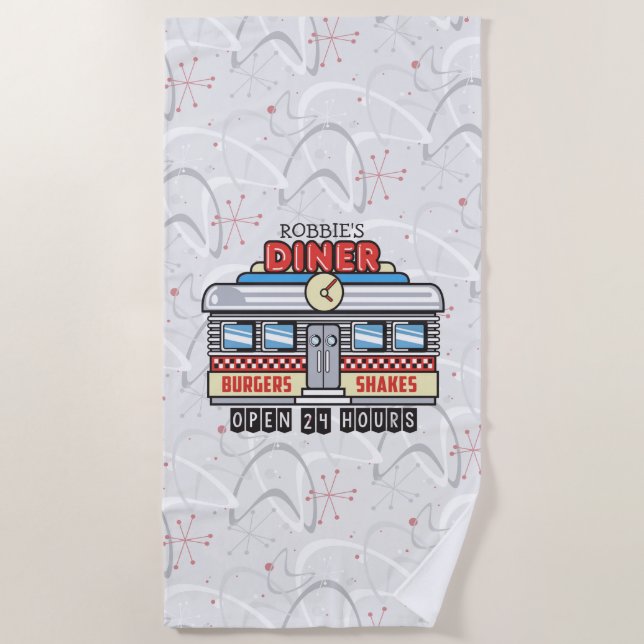 Individuelle Name Retro 50er Diner Sign Fifties At Strandtuch (Vorderseite)