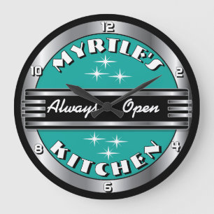 Individuelle Name Retro "50er Kitchen Diner Clock  Große Wanduhr