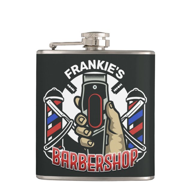 Individuelle Name Retro Barber Shop Pole Barbersho Flachmann (Vorderseite)