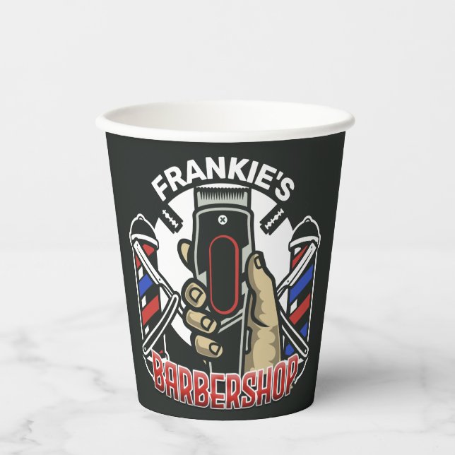 Individuelle Name Retro Barber Shop Pole Barbersho Pappbecher (Vorderseite)