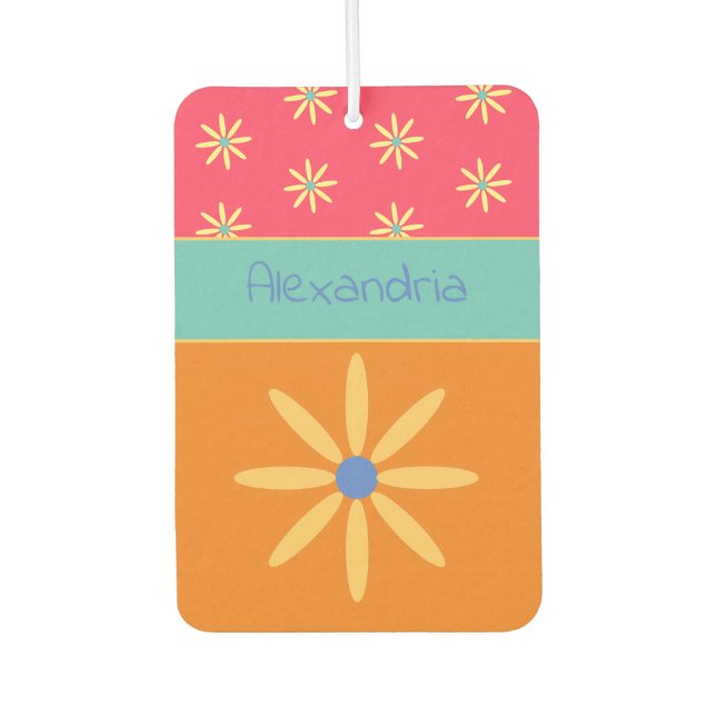 Individuelle Name Retro Blume Autolufterfrischer (Vorderseite)