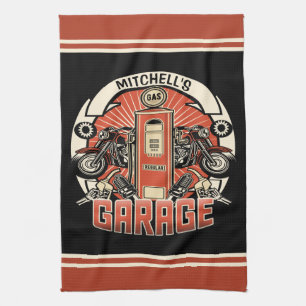 Individuelle Name Retro Gaspumpe Motorradfahrer Ga Geschirrtuch