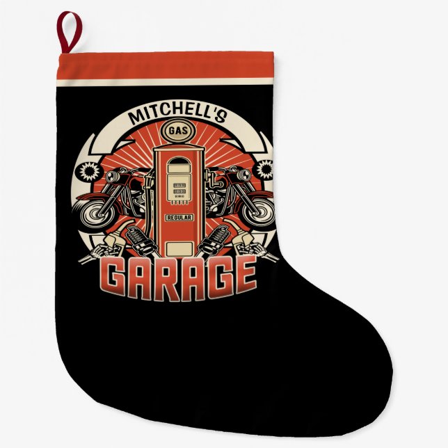 Individuelle Name Retro Gaspumpe Motorradfahrer Ga Großer Weihnachtsstrumpf (Vorderseite)
