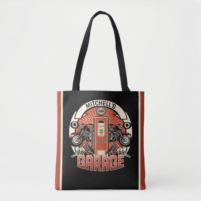 Individuelle Name Retro Gaspumpe Motorradfahrer Ga Tasche (Vorderseite)