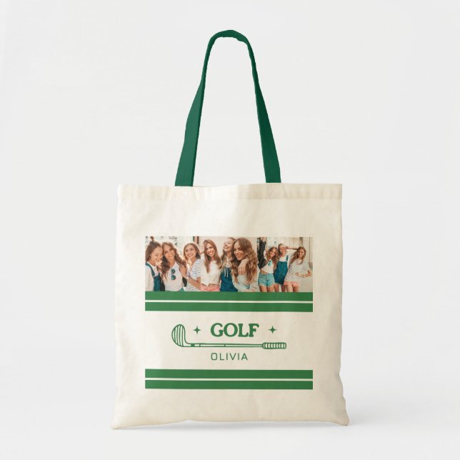 Individuelle Name Retro Green Golf Liebhaber Foto Tragetasche (Vorne)