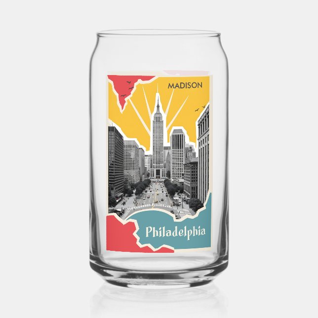 Individuelle Name Retro Philadelphia Dosenglas (Rückseite)