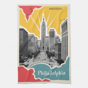 Individuelle Name Retro Philadelphia Geschirrtuch