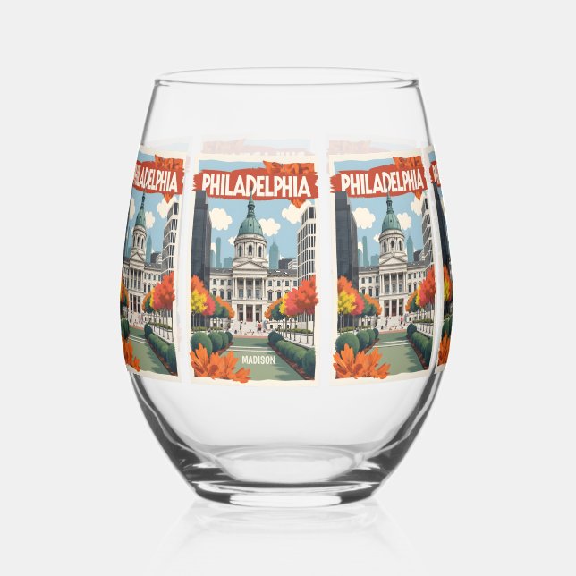 Individuelle Name Retro Philadelphia Weinglas Ohne Stiel (Vorderseite)