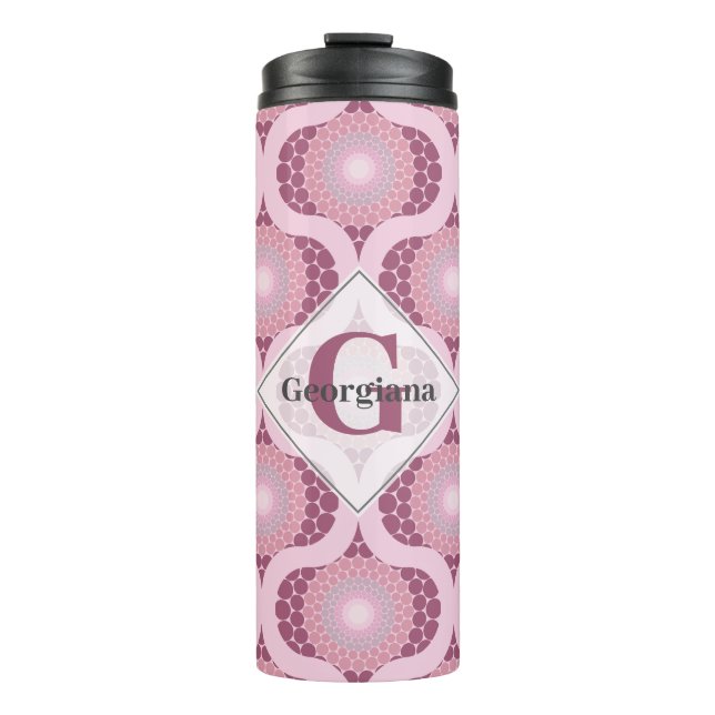 Individuelle Name Retro Radiant Dusky Rose Dot Man Thermosbecher (Vorderseite)