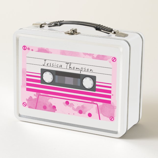 Individuelle Name Retro rosa Kassettenband Metall Brotdose (Vorderseite)