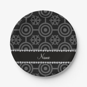 Individuelle Name-Retro-Schneeflocken Pappteller