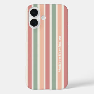 Individuelle Name-Retro-Streifenmuster iPhone 16 Hülle