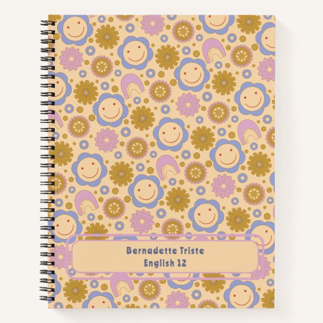 Individuelle Name Retro Vintage Wildblume Blumenst Notizbuch (Vorderseite)