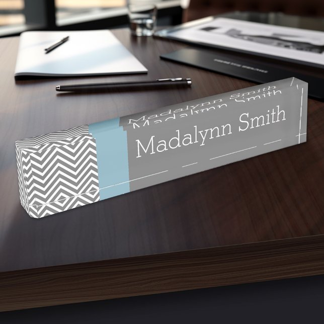 Individuelle Name Robin Egg Blue und Gray Chevrons Namensplakette (Personalized Name Plate for the Office, School or Home)