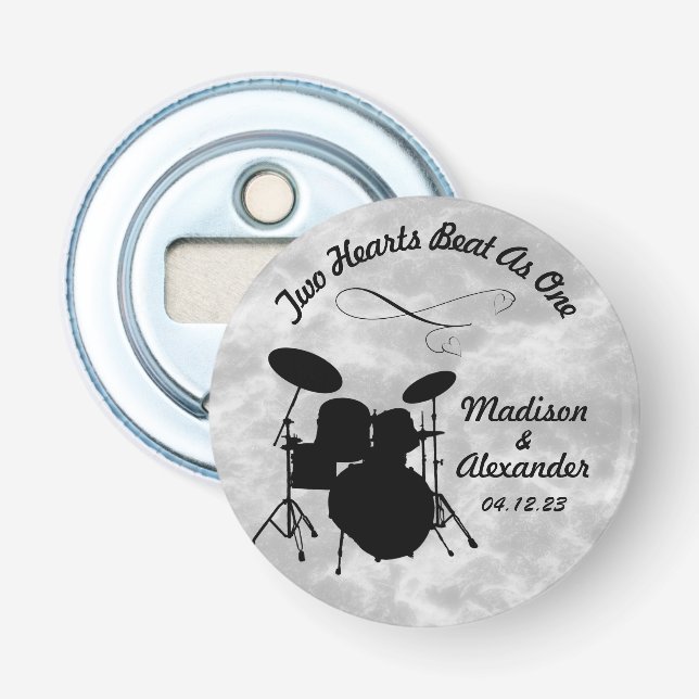 Individuelle Name Rock & Roll Drummer Wedding Drum Flaschenöffner (Vorderseite)