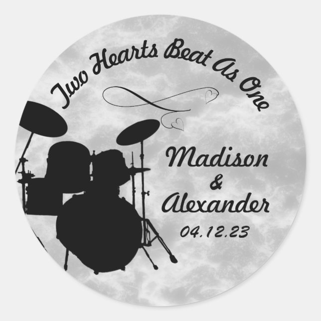 Individuelle Name Rock & Roll Drummer Wedding Drum Runder Aufkleber (Vorderseite)
