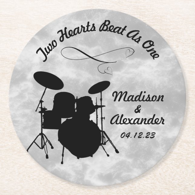 Individuelle Name Rock & Roll Drummer Wedding Drum Runder Pappuntersetzer (Vorderseite)