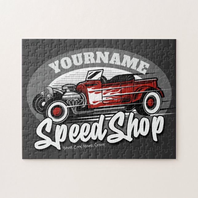 Individuelle Name Rockabilly Roadster Speed Shop G (Horizontal)