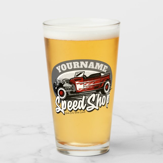 Individuelle Name Rockabilly Roadster Speed Shop G Glas (Vorne (Gefüllt))