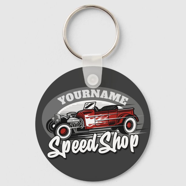 Individuelle Name Rockabilly Roadster Speed Shop G Schlüsselanhänger (Vorderseite)