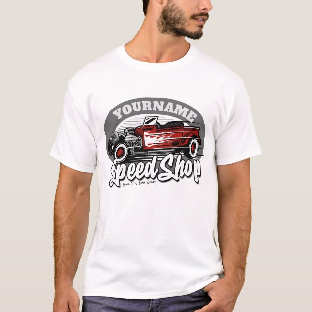 Individuelle Name Rockabilly Roadster Speed Shop G T-Shirt (Vorderseite)