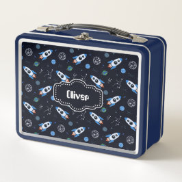Individuelle Name Rocketship Muster Metall Brotdose