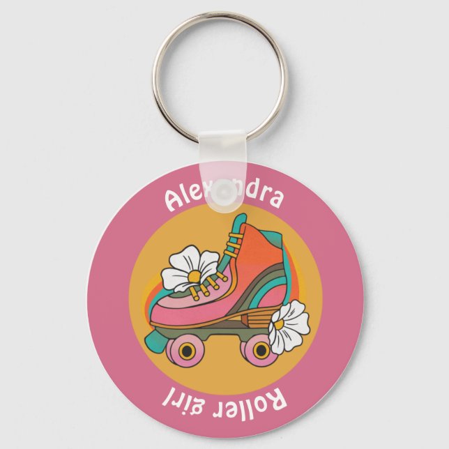 individuelle Name Roller Skate Mädchen rosa gürtel Schlüsselanhänger (Vorderseite)