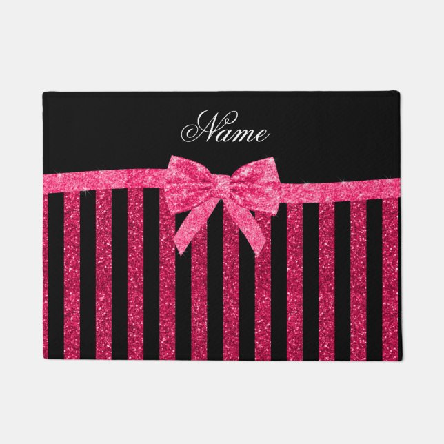 Individuelle Name Rosa Glitzer Streifen Glitzer Bu Fußmatte (Vorderseite)