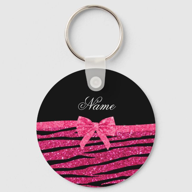 Individuelle Name Rosa Glitzer Zebrastreifen Schlüsselanhänger (Vorderseite)