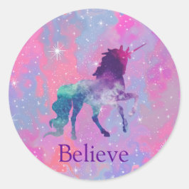 Individuelle Name Rosa/Lila Galaxy Unicorn Aufkleb Runder Aufkleber