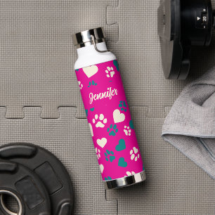 Individuelle Name Rosa mit Aquamarinen und cremefa Trinkflasche