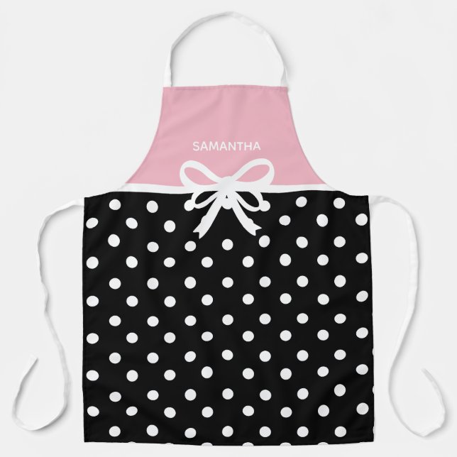 Individuelle Name Rosa Schwarzer Polka Dot Ribbon  Schürze (Vorderseite)