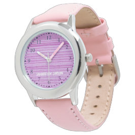Individuelle Name rosa Streifen mit Textilien Armbanduhr