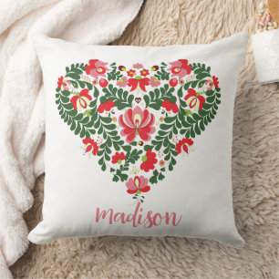 Individuelle Name Rosa Typografie/ Blumenherz Kissen
