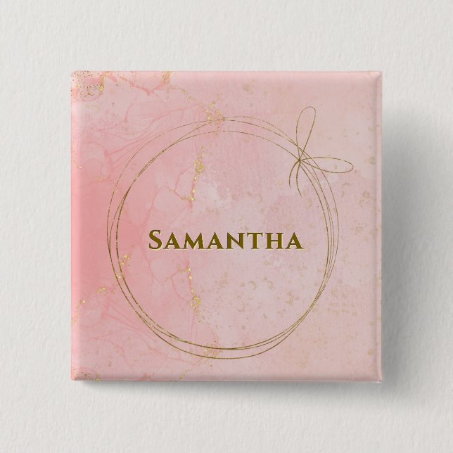 Individuelle Name Rosa und Gold Square Button (Vorderseite)