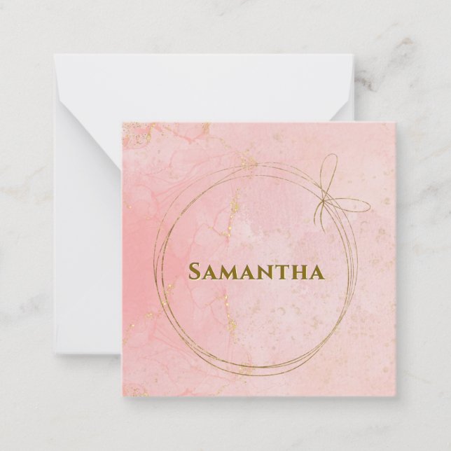 Individuelle Name Rosa und Gold Square Mitteilungskarte (Vorderseite)