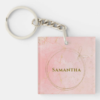 Individuelle Name Rosa und Gold Square Schlüsselanhänger