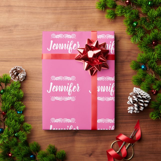 Individuelle Name rosa und weiß Geschenkpapier (Feiertagsgeschenk)
